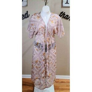 Long Sheer Designed Cover-Up with Drawstring Closure Free Size